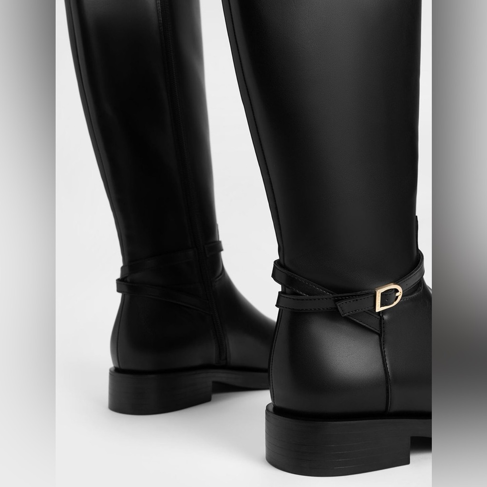 Charles & Keith Belted Knee-High Boots - Black (size 7) - Picture 5 of 11